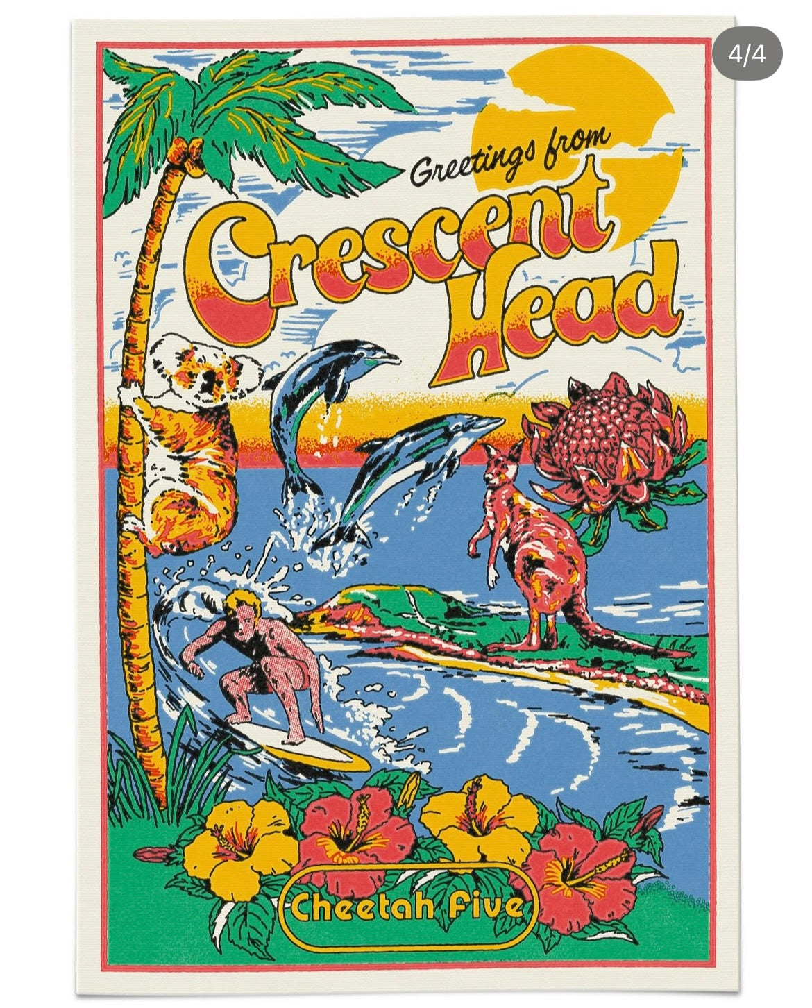 Cheetah Five Greetings from Crescent Head Tea Towel