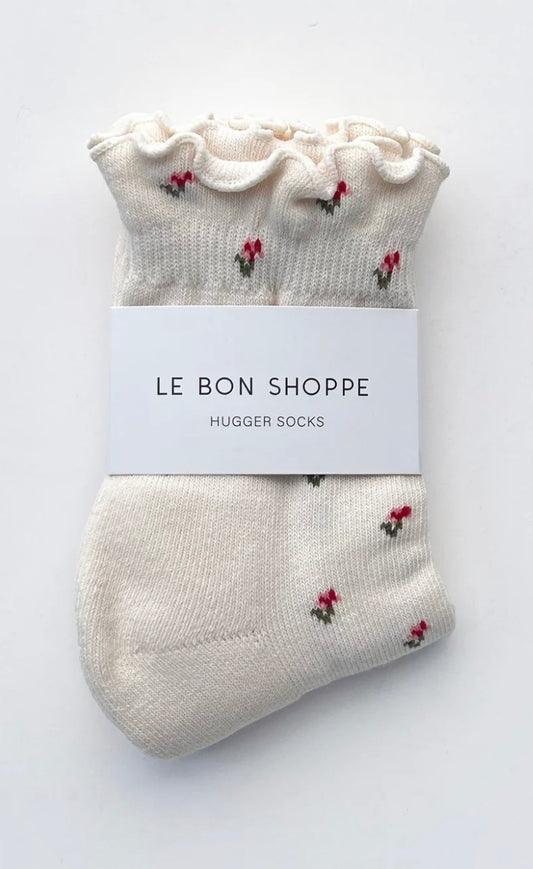 Le Bon Shoppe Ruffled Hugger Crew Socks - CREAM PETAL