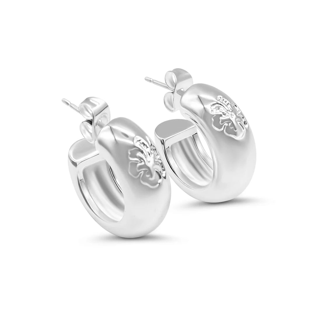 Briwok Hibiscus Hoop Earring - SILVER