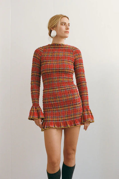 Après Studio Valentine Plaid Ruched Dress