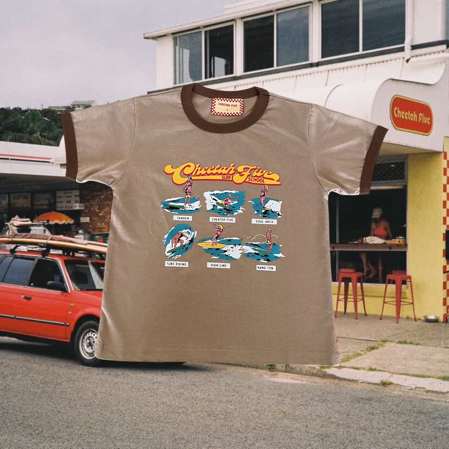 Cheetah Five Kids Surf School Tee - BROWN