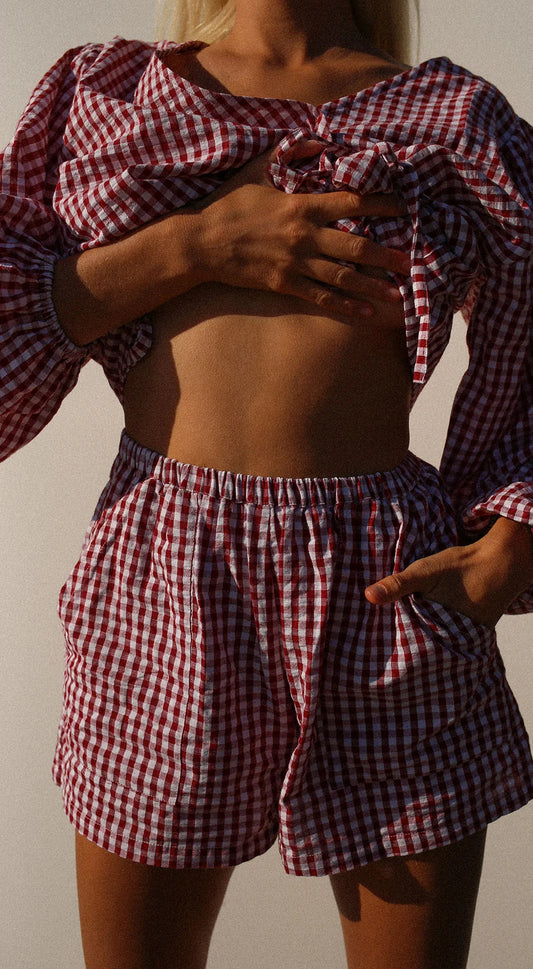 The Bare Road Ava Shorts - RED GINGHAM