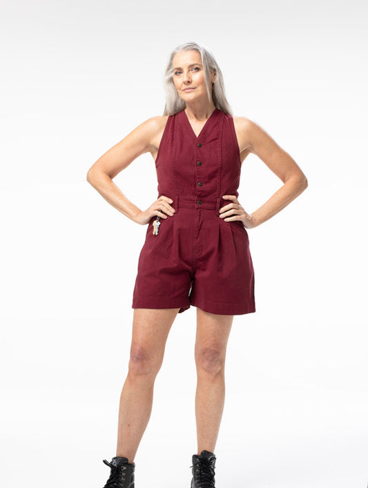 Suk Workwear Cropped Roper Suit - BURGUNDY