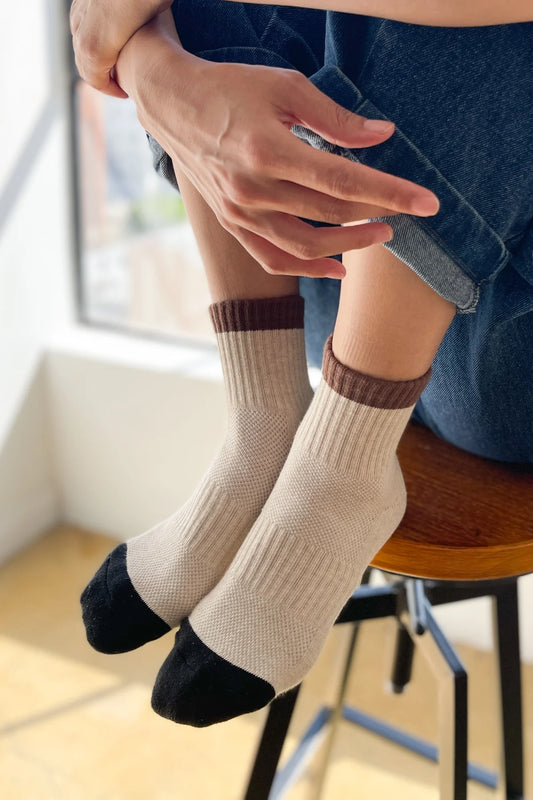 Le Bon Shoppe Colour Block Girlfriend Socks - BLACK COFFEE