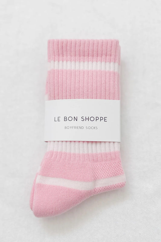 Le Bon Shoppe Striped Boyfriend Socks - PINK WHITE STRIPED