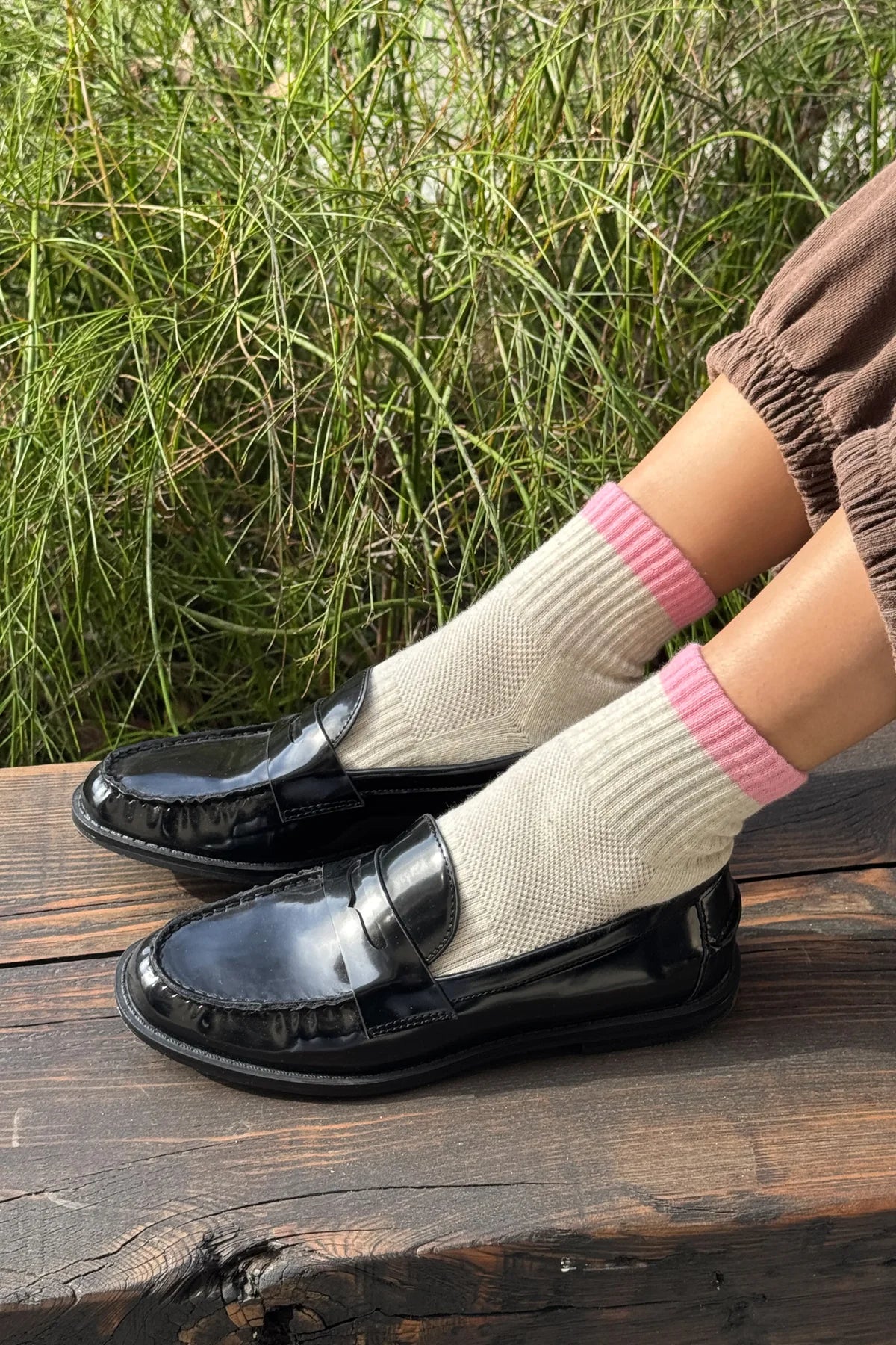Le Bon Shoppe Colour Block Girlfriend Socks - GREY PINK