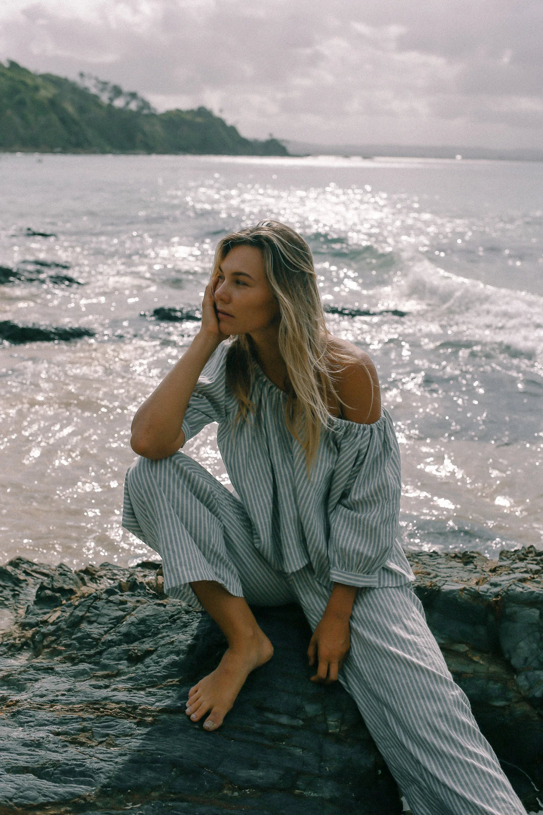The Bare Road Chloe Top - WASHED BLUE STRIPE
