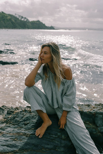 The Bare Road Chloe Top - WASHED BLUE STRIPE