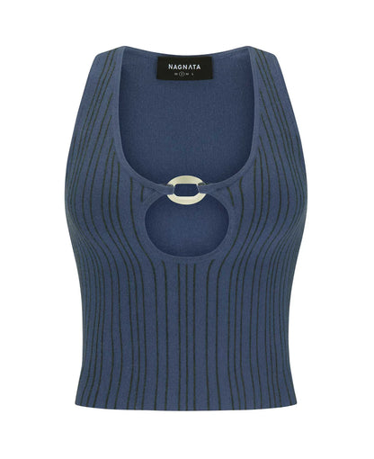 Nagnata Patty Pinstripe Wool Top - DENIM