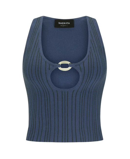 Nagnata Patty Pinstripe Wool Top - DENIM