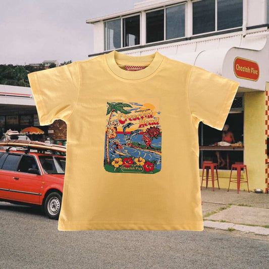 Cheetah Five Kids Greetings From Crescent Head Tee - YELLOW