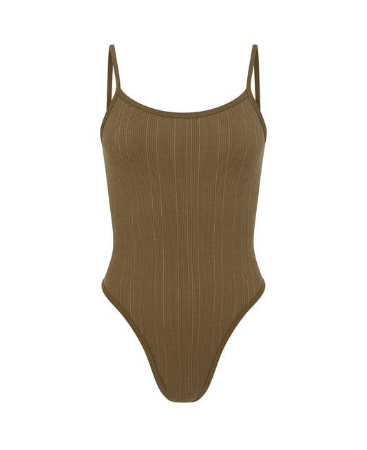 Nagnata Pinstripe Wool Bodysuit - HARVEST