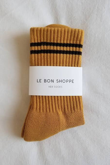 Le Bon Shoppe Boyfriend Socks - MUSTARD BLACK STRIPE