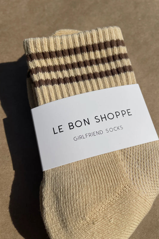 Le Bon Girlfriend Socks - TAN BROWN STRIPE